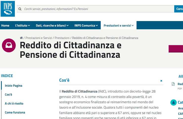 Variazioni reddito di cittadinanza